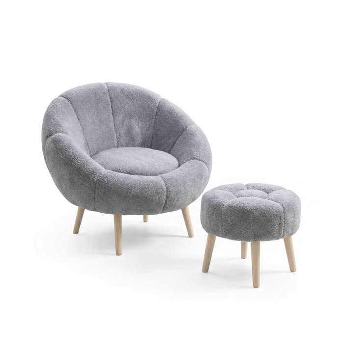 Atelier Del Sofa Lida - Conjunto de Sillón y Puff Gris